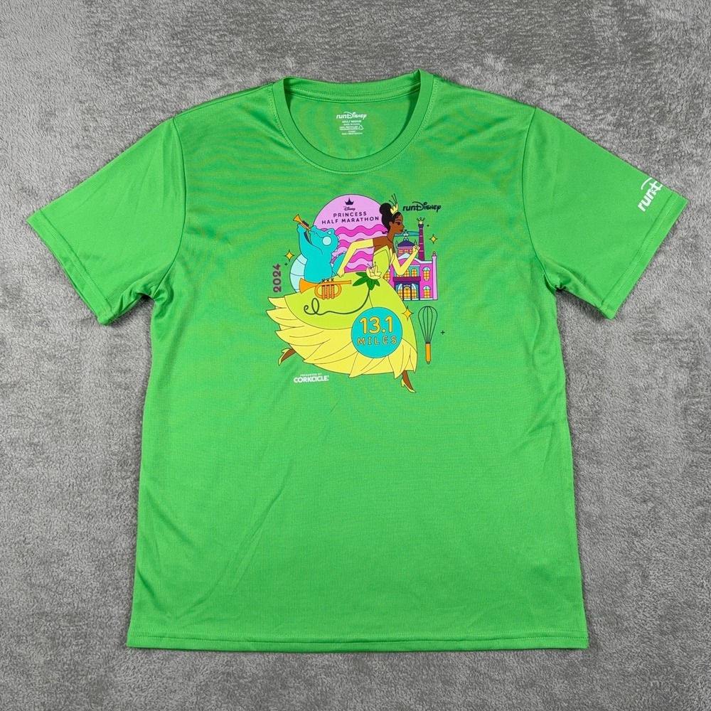 Run Disney Shirt Mens Medium Green 2024 Princess Half Marathon 13.1 Active Tee